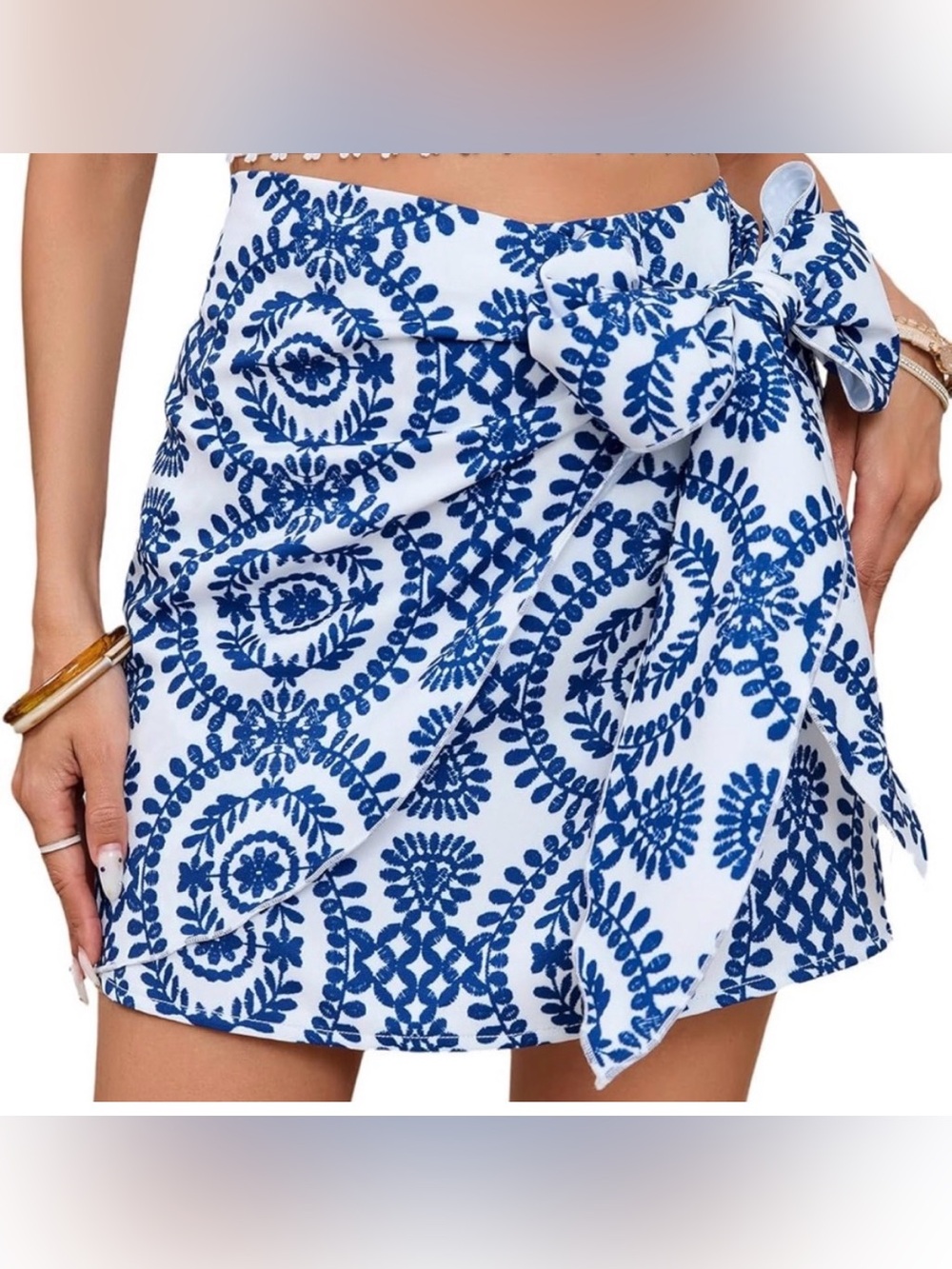 Milumia Women’s Blue and White Medallion Wrap Style Skirt, Size XS